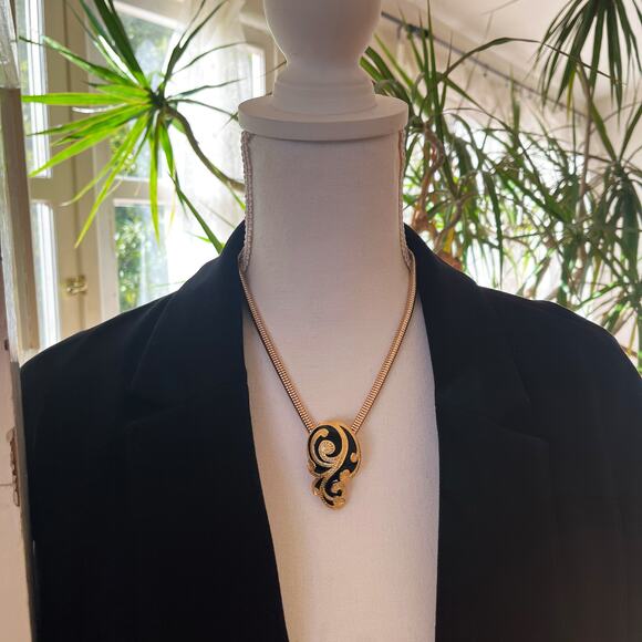 DIOR Vintage Art Nouveau Large Black Onyx Enamel Earring Pendant  Pin Brooch - Picture 3 of 11